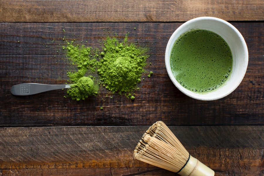 Matcha latte being prepared