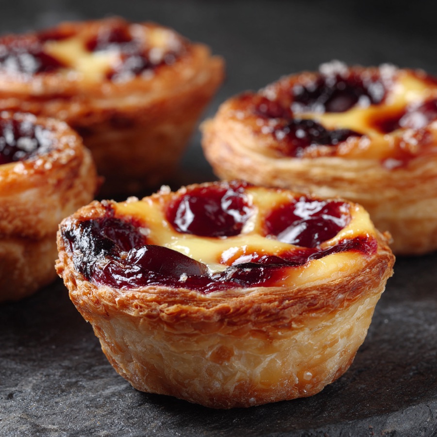 Cherry pastel de nata for a craft bakery summer LTO