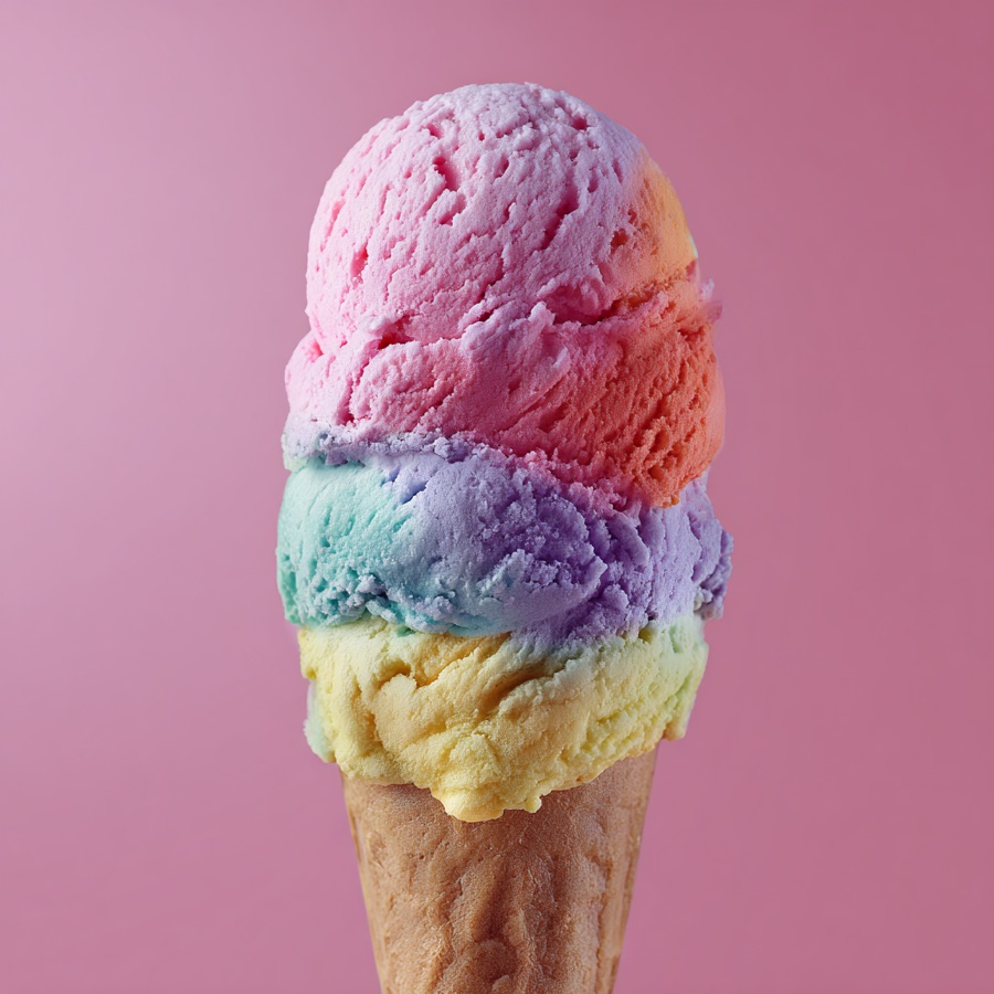Ice-cream-coloured scoops illustrating colour, mouthfeel and masking