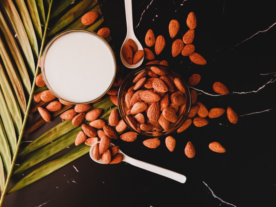 Almonds, almond milk and palm leaf composition