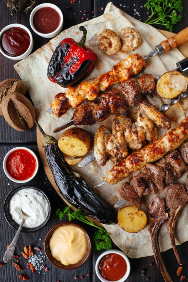 Mediterranean grilled platter with sauces